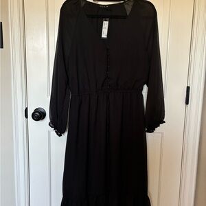 Cotton On Black Long Sleeve Button-Front Midi Dress